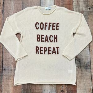 Gilli Coffee Beach Repeat Sweater Beige and Brown Knit Pullover Top Size Small